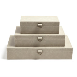 Marbled Leather D Ring Box - Light Grey - Lg