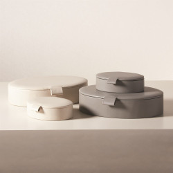 Signature Oval Leather Box - Marble Grey - Sm