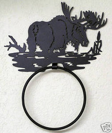 Moose Bull in Pond Towel Ring Holder