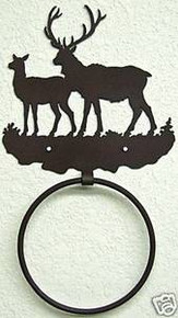 Elk Bull and Cow in Hills Metal Art Towel Ring