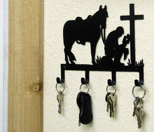 Cowboy Praying at Cross Western Key Holder