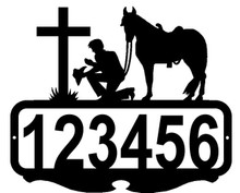 Cowboy Praying Horse and Cross Address Sign