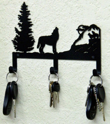 Howling Wolf Rustic Lodge Metal Art Key Holder