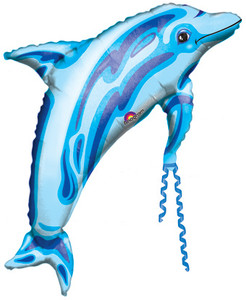 37" Blue Dolphin Shape Transparent Balloon #05819