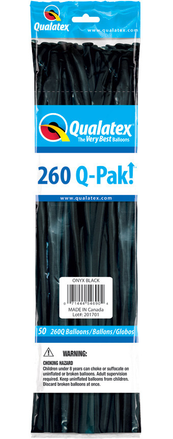 260Q Q-Pak 260q Onyx Black latex Twisting Balloons Special Loaded Bags 50ct