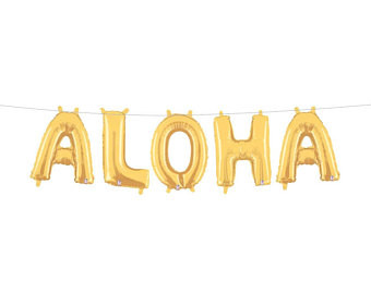 34" Large Gold "ALOHA" Balloon Kit- Includes 5 Letter Balloons