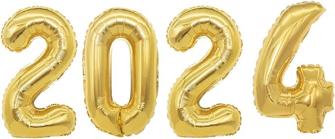 Gold 2024 Happy New Year Party Balloons, Large Mylar