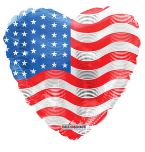 18″ American Flag On Heart Shape Helium Foil Balloon (5 Pack)87030-18