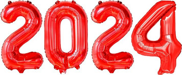 34" Large 2024 Red Jumbo Helium Number Balloon Set