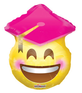 graduation balloons pink cap smile face