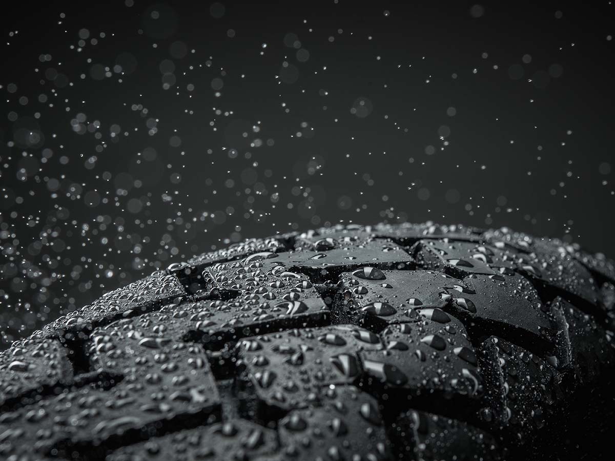 A tire with condensation floating above it.