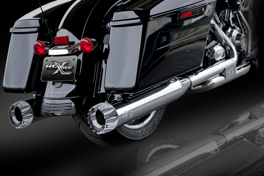 RCX Exhaust 4.5" Slip-on Mufflers, Chrome with Excalibur Chrome Tips.