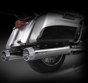 RCX Exhaust 4.5" Slip-on Mufflers for 2017 Harley Touring, Chrome with Excalibur Chrome Tips.