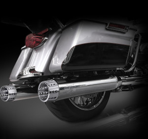RCX Exhaust 4.5" Slip-on Mufflers for 2017 Harley Touring, Chrome with Gatlin Chrome Tips.
