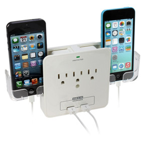iPanda Wall Mount Surge Protector with 3 Outlet Plug and 2 USB Ports