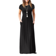 Women Short Sleeve Loose Plain Maxi Dresses Casual Long Dresses with Pockets
