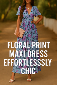 Women's V Neck Printed Maxi Dress