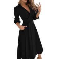 Women's Long Sleeve V-Neck Casual Printed Flowy Swing Dress