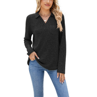 Women's Long Sleeves Lapel Top with Small Pocket