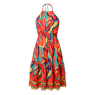 Printed Off Shoulder Halter Short Dress