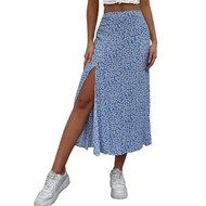 Women's Boho Floral High Waist Split A Line Midi Skirt