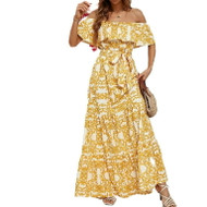Off Shoulder One Pattern Flouncing Swing Dress