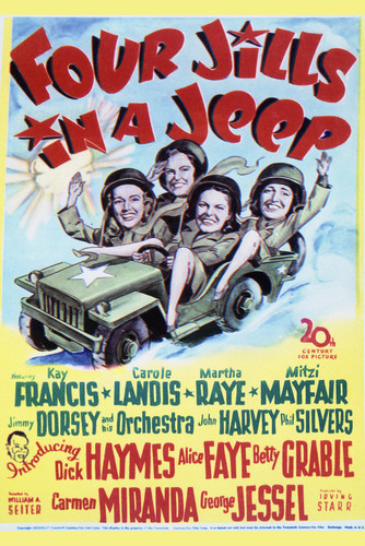 This is an image of Vintage Reproduction of Four Jills in a Jeep 297111