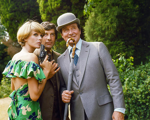 This is an image of 280846 Patrick Macnee as John Steed, Gareth Hunt as Mike Gambit and Joanna Lumley as Purdey in The New Avengers