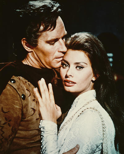 This is an image of 216543 Charlton Heston & Sophia Loren Photograph & Poster