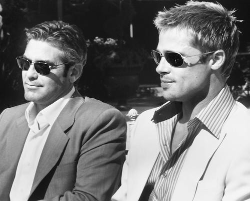 This is an image of 171358 George Clooney and Brad Pitt Photograph & Poster