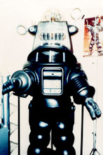 Forbidden Planet Robby the Robot next to poster of himself 8x12 inch real photo