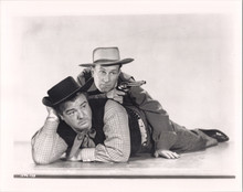 Abbott and Costello in western clothing lying on studio floor 8x12 inch photo