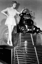 Forbidden Planet Anne Francis poses with Robby the Robot 8x12 inch real photo