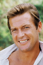 Roger Moore as James Bond 007 1971 portrait in open shirt  8x12 inch real photo
