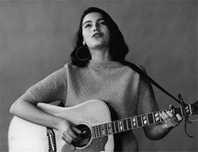 Emmylou Harris young early pose strumming guitar and signing 5x7 photo