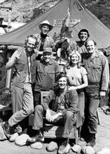 M.A.S.H TV series Hawkeye & cast pose outside tent 5x7 inch photo