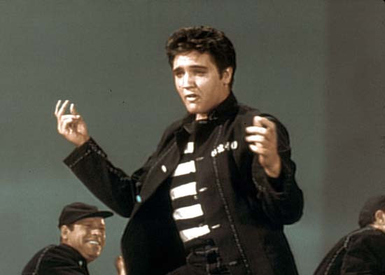 Elvis Presley Jailhouse Rock in striped shirt & prison jacket 5x7 inch  photo - Moviemarket