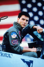 Top Gun, Tom Cruise iconic pose in jet by American flag 4x6 photo