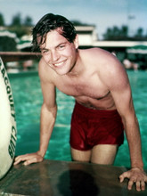 Robert Wagner, in red swimming trunks coming out of pool 1950's 4x6 photo
