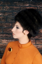 Barbra Streisand, portrait in profile in fur hat 4x6 photo