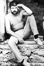 Oliver Reed macho beefcake barechested seated pose 4x6 inch real photograph