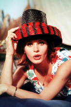 Senta Berger in colorful dress and black straw hat 4x6 inch real photograph