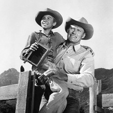 The Rifleman TV series Chuck Connors with screen son smiling 12x12 inch photo
