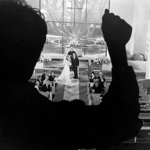 The Graduate Dustin Hoffman knocks on window as Elaine gets married 12x12 photo