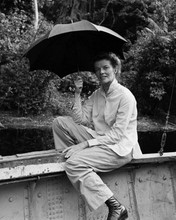 The African Queen Katharine Hepburn rare on set holding umbrella 12x18  Poster