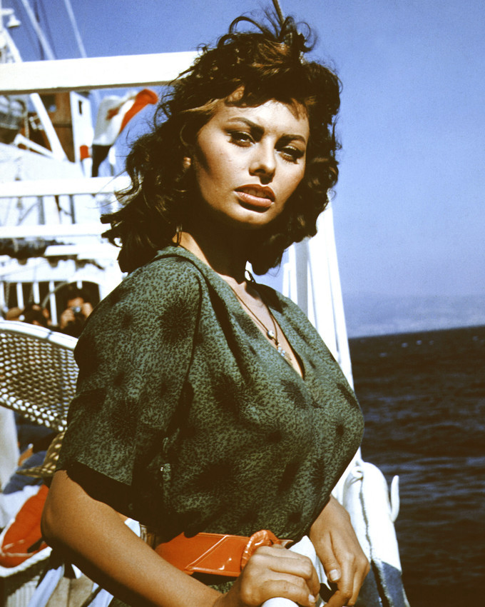 Sophia Loren Beautiful 1950 S Pose In Green Dress On Cruise Ship 12x18 Poster Moviemarket