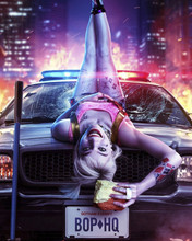 Margot Robbie cool pose lying on hood of car as Harley Quinn 12x18  Poster