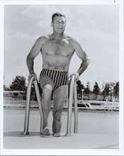 Buster Crabbe beefcake vintage 8x10 photo climbs out of pool in swimshorts