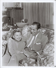 Humphrey Bogart seated on couch Mayo Methot by side 8x10 press photo