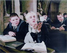 Jamie Waylett Tom Felton as Malfoy sat at school desks in Harry Potter 8x10